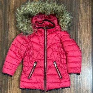 DKNY Puffer Coat Fur Hood Passion Pink Jacket Size 4